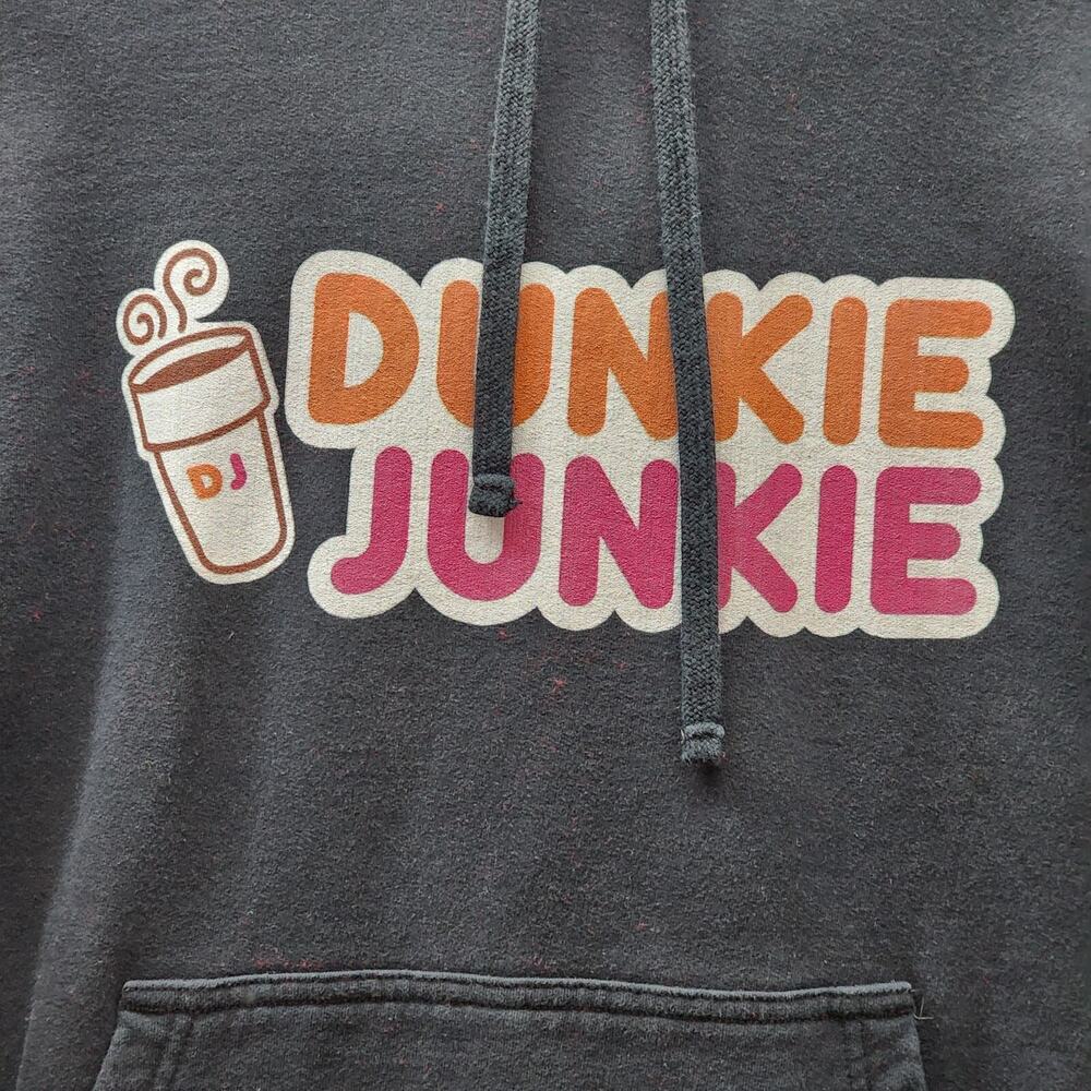 Port Company DUNKIE JUNKIE Donut Hoodie SMALL Black Pullover Coffee Faded Grungy - Picture 3 of 10